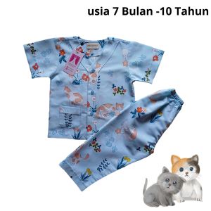 Piyama Anak Perempuan Bahan Ktun Adem Tanpa Kerah Variasi Kerah Y