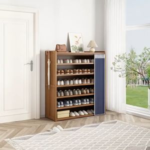 Bamboo Shoe cabinet Shoe Rack Wooden Shoe Rack Multilayer Shoe Cabinet With Curtain Shoe Cabinet dust-proof Shoe Rack large-capacity Rak Kasut Kayu 鞋柜
