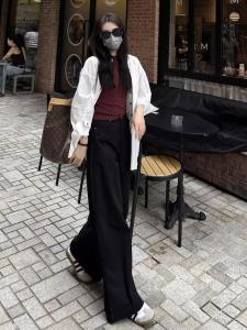 Quần Jeans Ống Thẳng Ôm Dáng Cạp Cao Ôm Dáng Quần Dài Dài Đến Sàn Màu Đen Cho Nữ Mùa Xuân Thu Cao 175 Cm