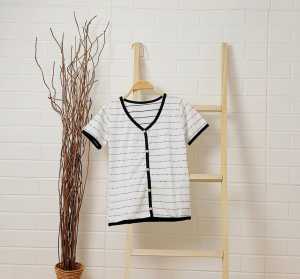 Elizabethgrosir1 V-Neck Stripe Top Kaos Salur Wanita Korean style spandek stretch adem EN 1790