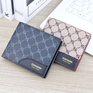 New Mens Wallet Short Style Multi-Card Slot Print Soft Leather Retro Money Clip for Young Men Polyester Fabric Wallet