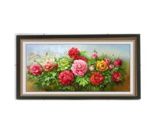 Hiasan dinding lukisan cetak Bunga peony indah plus bingkai uk 100x50cm