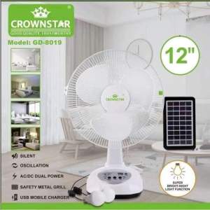 12inch Solar Fan AC/DC Dual Powerv Portable Rechargeable Fan With Solar Planel With Free 2 Bulbs