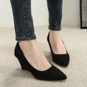 Comfortable Work Shoes Womens Spring Autumn New Soft Bottom High Heels Pointed Toe Commute Style Velvet Surface Anti-Slip Rubber Sole