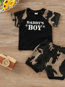 INS Summer New Infant Child Boy Baby Short sleeve T-shirt Camouflage Shorts Fashion Western Style Two-piece Suit