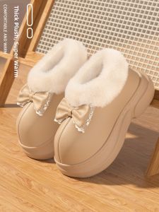 TAIZINA | Thick Sole Fuzzy Lined High Top Slippers Bow Decoration Warm Indoor Slippers