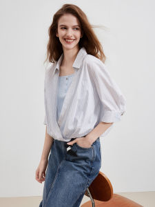 Elle French Stripe Illusory Two-Piece Casual Loose Commute Style Womens Shirt Summer New Arrival Slimming Effect Shirt