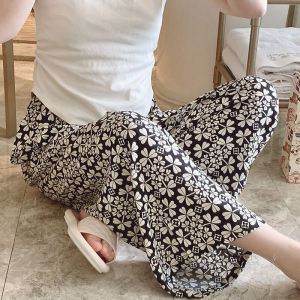 High Waist Cotton Silk Wide Leg Pants Womens 2024 New Outwear plus Size Sleepwear Mosquito Proof Home Comfortable Pants