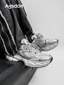 Agsdon Silver Dad Shoes Mens Fall 2025 New Thick Bottom Heightening Sports Leisure Shoes Breathable round Toe Comfortable