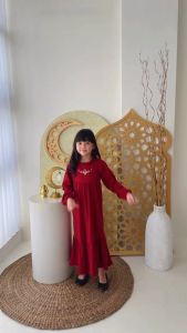 Hooneybee Humaira Maroon - Gamis anak Perempuan [Size 2-10 Tahun] Baju Kaos Cewek