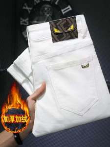 กางเกงยีนส์ทรงสลิมฟิตเอวกลาง กางเกงขายาวลำลองสำหรับผู้ชาย สีขาว ระบายอากาศได้ดี ทรงหลวม สวมใส่สบาย