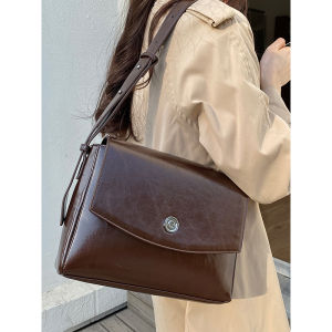 2025 New Fashion Simple Large Capacity Commuter Briefcase Womens Retro Messenger Bag Shoulder Crossbody Bag PU Leather