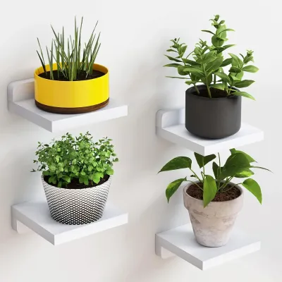 4Pack Small Floating Shelves for Wall Wood Shelf 5 Inch Display Ledges Room Decor Mini with 2 Types of Installation