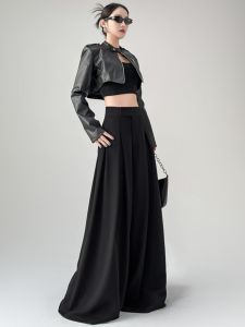 Quần Ống Rộng Màu Đen Cao Cấp Cho Nữ 2025 Quần Dài Mùa Thu Dáng Quả Lê Quần Dài Đến Sàn Có Cạp Cao Quần Dài Thường Ngày