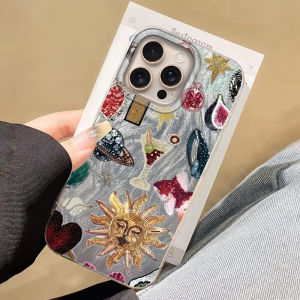 Unique Beaded Heart Flower Pattern Phone Case For iPhone 16 15 14 13 12 Pro Max Plus 16E 7 8 SE 2020 2022 X XS XR Cover Fundas