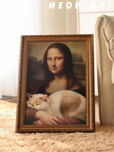 Meow Art World Famous Mona Lisa Oil Painting Frame Cat Scratcher Board Art Cat Nest Multi-Season Universal for Medium to Small Cats