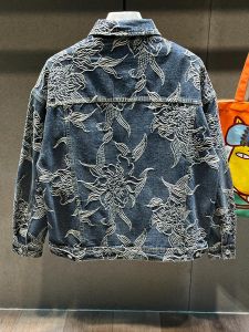 New 2025 Trendy Brand Mens Denim Jacket Spring Style Embroidered Casual Fashionable Cotton Polyester Blend Windproof Zipper Closure