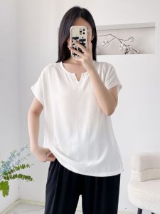หลวม ผ้าฝ้าย ผ้าไหม เสื้อยืดแขนสั้นผู้หญิง ฤดูร้อน สไตล์ใหม่ ลำลอง สีบริสุทธิ์ คอวี ชุดชั้นใน เสื้อท่อนบน พลัสไซส์ ประดิษฐ์ ผ้าฝ้าย Upper Body