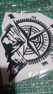 COMPASS. VINYL STICKER DECALS CUT OUT.  MOCK UP DESIGNS AND ACTUAL PHOTOS.