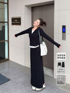 Ms.Daoge Casual Korean Style Two-Piece Set Long Sleeve Hoodie Top And Half Skirt Slimming Womens Spring Autumn Fashion Ensemble