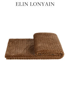 ELIN LONYAIN | Modern Simple Orange-brown Velvet Quilted Textured Throw Blanket
