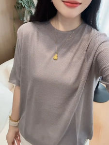 UYFY | Gray Round Neck Mid Sleeve Knitted Sweater Womens Casual Loose Slimming Summer New Fashion Commuting Top