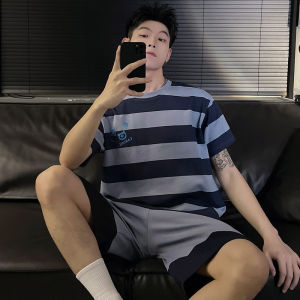 ชุดนอนผู้ชายคอตตอนโมดอลหลวมแขนสั้นฤดูร้อน ชุดนอนผู้ชาย ชุดอยู่บ้าน ผ้าฝ้ายแท้ ลายการ์ตูน ฤดูร้อน 2024 สำหรับเยาวชน