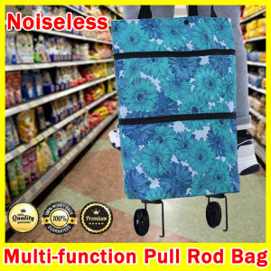 Foldable Shopping Grocery Trolley Nylon Bag Storage Wheels Folding Shopping Bag with Wheels - for Convenient Shopping and Storage