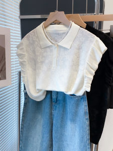 JIANDIYA | Polo Collar Ruffled Lace Knitted Blouse