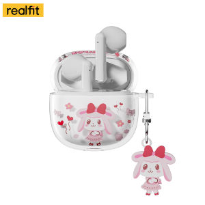 Realfit F1 Earphone stereo HIFI Bluetooth dengan casing kartun lucu earbud nirkabel