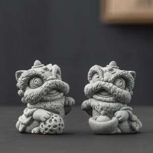 Lion Stone Sculpture Pair Birthday Gift Tea Pet Lucky Mascot Creative Craftwork Desktop Decoration Half Handmade from Fujian