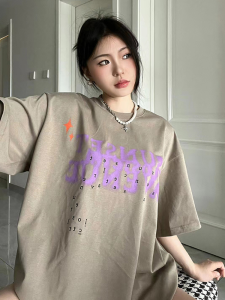 Loose Fit Cotton T-Shirt round Neck Summer Letter Print Short Sleeve for Men And Women Comfortable Breathable Casual Top