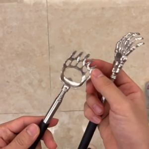 Alat Urut【EXTENDABLE】Stainless Steel Bear Claw Massage Tool Retractable Back Scratcher Telescopic Back Massager Back Itch Tickle Scratching Flexible Adjustable Length Hand-Shaped Back Scratching Stick Back Itching Claw Massager Portable