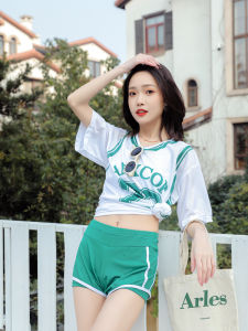 Conservative New Womens Swimsuit Sports One-Piece Cover-Up Slimming Belly-Shielding Sunscreen Girl Student Swimming Suit