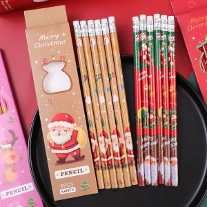 6ชิ้น/กล่องดินสอ HB คริสต์มาสต้นคริสต์มาสมนุษย์หิมะตกแต่งด้วยกวางเอล์กาเครื่องเขียนระบายสีปากกาเพื่อใช้ในการเด็ด คลิกที่ปุ่มเดียวกัน