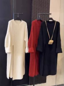 Elegant Stylish French Knit Long Midi Sweater Dress