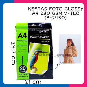 (1 Pack) kertas Foto Photo Paper Glossy A4 V-TEC 230 gsm