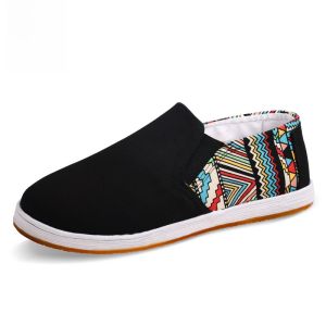 New Spring Mens Beijing Cloth Shoes Comfortable Breathable Traditional Chinese Style Slip-On Rubber Sole round Toe Casual Shoes