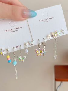 Elegant Colorful Butterfly Beaded Earrings Womens Summer Fashion Jewelry Silver Needle Dopaamine Drop Oil Starry Night