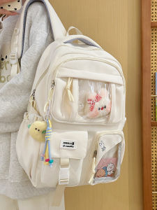 Sweet School Style Girls Backpack Reducing Burden Student Bag Soft Handle Zipper Closure Dual Shoulder Straps Vertical Square Shape