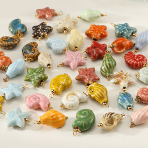 HIYEE 10Pcs Colorful Hand-Painted Ceramic Seashell & Starfish Charms  DIY Bracelet Necklace Pendant Craft Supplies for Jewelr