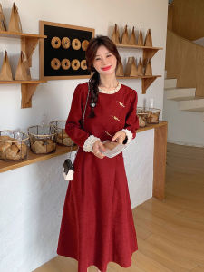 Angola Red New Chinese Style Fake Two-Piece Dress Womens Engagement Long Dress Elegant Personality Spring Autumn New Design