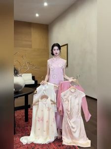 LINGQIAN | New Chinese Style Purple Floral Set Summer Vest High Waisted Skirt