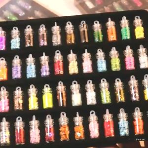 Set Bubuk Glitter Warna Campuran 12 Buah Dekorasi Ujung Akrilik Seni Kuku