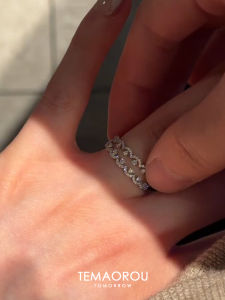 S925 Sterling Silver Diamond Encrusted Lace Design Ring Fashionable  out Geometric Alloy Embedded Artificial Gem Ring