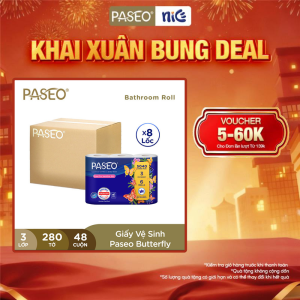 Thùng 8 Lốc Giấy Vệ Sinh Paseo Cao Cấp Siêu Mềm Mịn 6 Cuộn 3 Lớp - Tan Nhanh - Không Gây Tắc Nghẽn