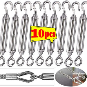 10PCS Stainless Steel Hook and Eye Turnbuckle Tensioners Rigging Sailing Hardware Wire Rope Tension Adjustable Garden Wire Turnbuckle
