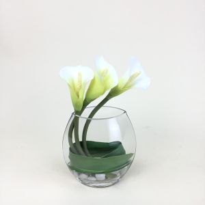 แจกันดอกไม้ประดิษฐ์ตกแต่งบ้าน ดอกคาล่าลิลลี่พร้อมแจกันแก้ว ดอกไม้ปลอมพร้อมแจกัน