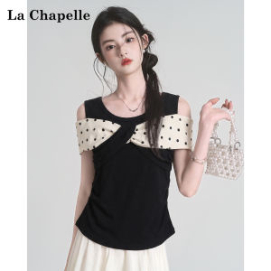 La Chapelle | High-end Bow Design Black Short Sleeve T-Shirt