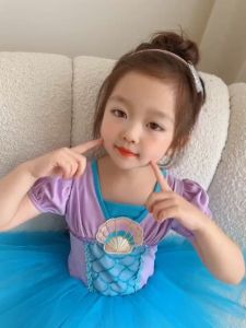 hiCosplaydy Kids Princess Ariel Mermaid Baby Dress Cosplay Romper Ballet Dress Cosplay